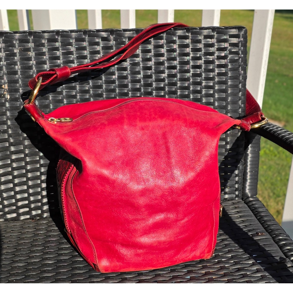 VGT RARE Marino Orlandi Red Leather Hobo Shoulder Bag Gold Hardware Made Italy